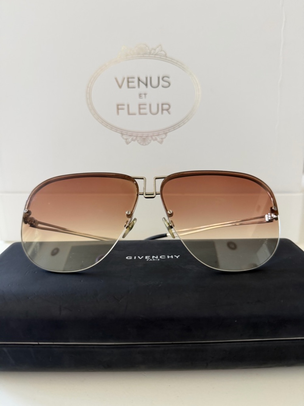 Givenchy Gold Frame Sunglasses with Brown Gradient Lenses